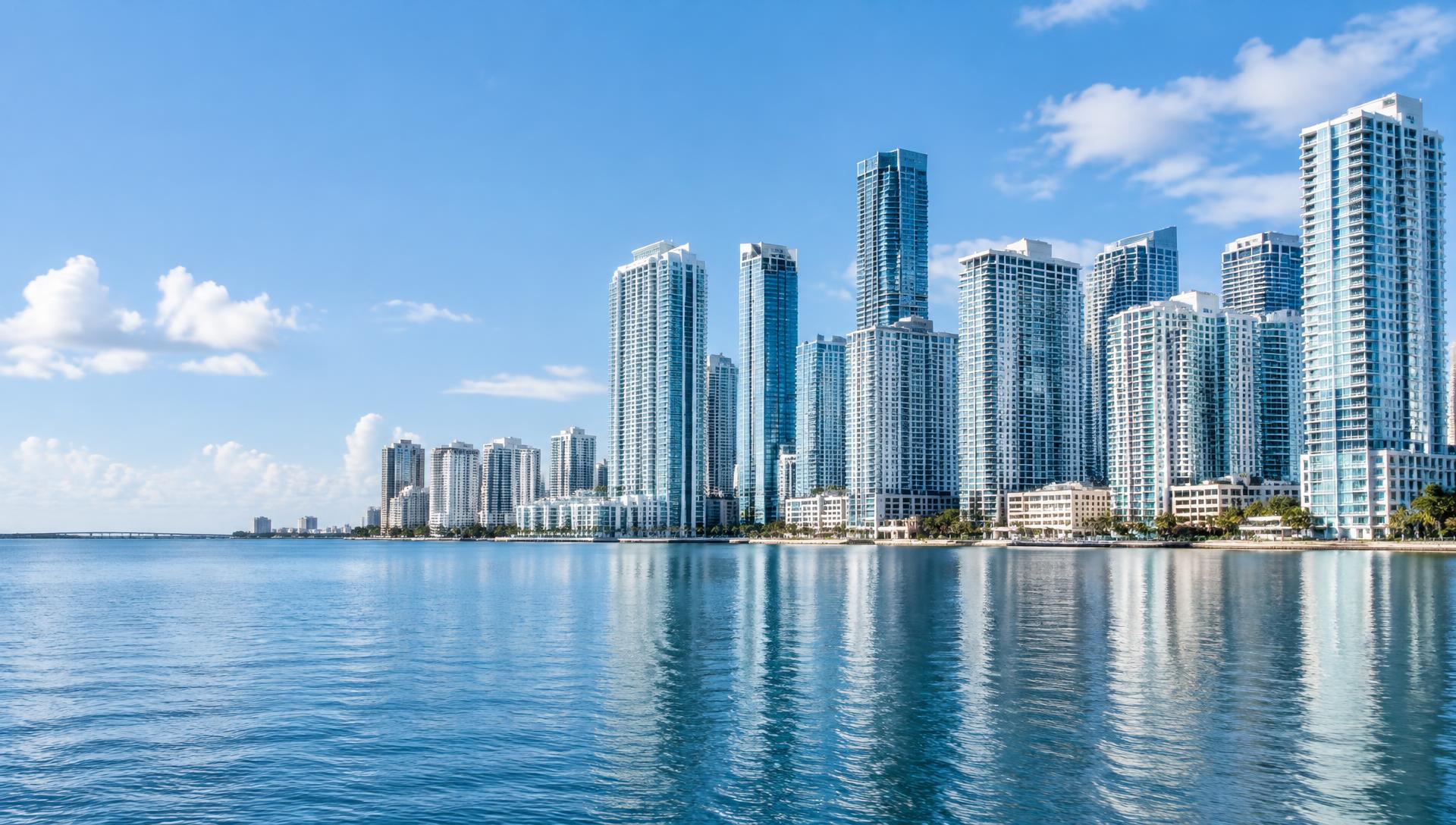 Miami skyline across Biscayne Bay in daylight